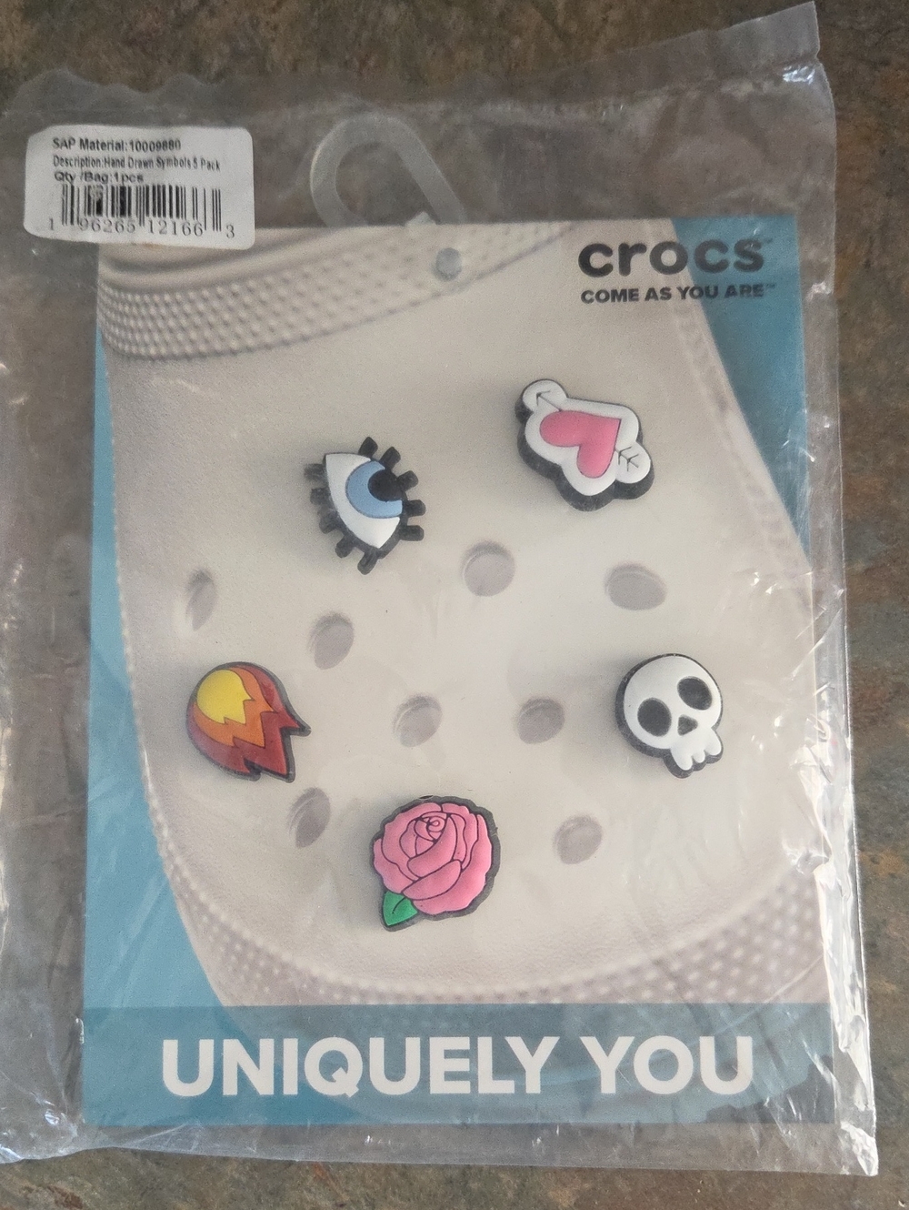 Crocs Kids White Jibbitz Charm Pack - Rose, Heart, Skull, Eye & Lightning